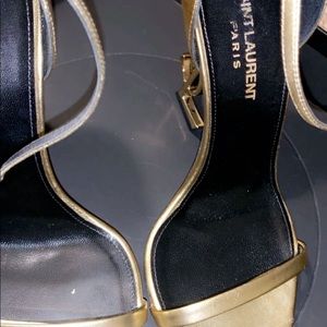 Saint Laurent YSL Gold Heels Smooth Leather Size 7
